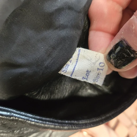 Vtg 60s Black Leather Fur Collar Cuffs Penny Lane Coat - Picture 11 of 13